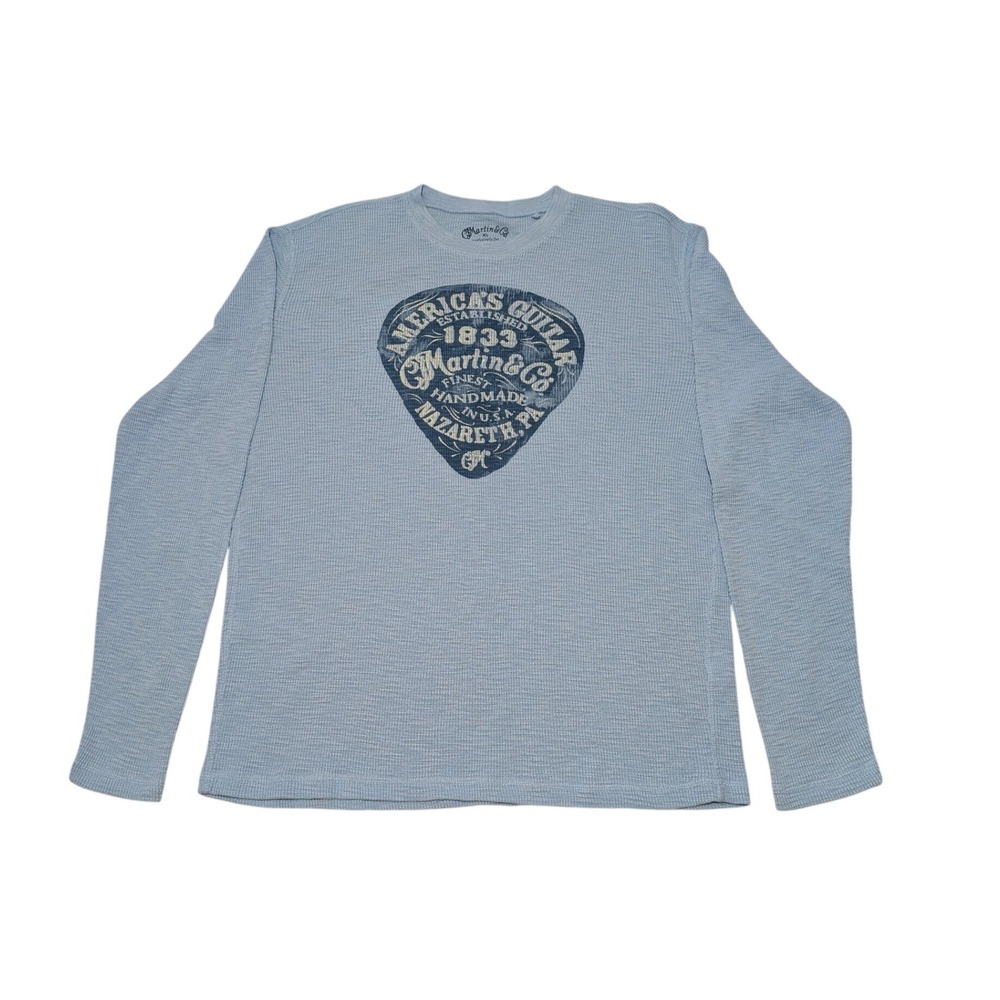 Lucky Brand Martin & Co Guitar Pick Waffle Knit Thermal Shirt Mens XL Blue
